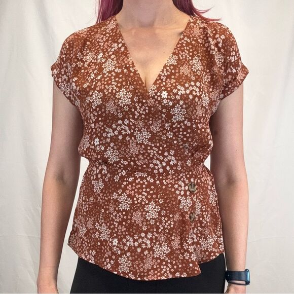 No Boundaries Tops - No Boundaries Floral Faux Wrap Sleeveless Blouse Peplum Rust Pink L